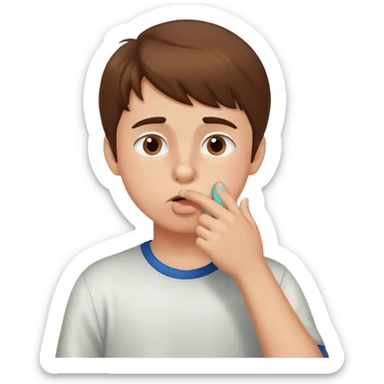 fair skin brown haired boy picking his nose  sticker