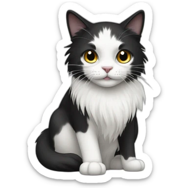 long hair black and white cat sticker