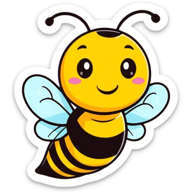 A cheerful buzzing bee with a happy face and translucent wings sticker