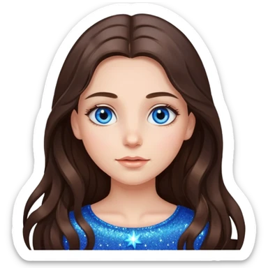 brunette long hair girl with blue eyes sparkling with love glitter and stars in eyes  sticker
