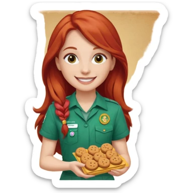 white girl scout with red long hair selling cookie at Wendy’s big sticker