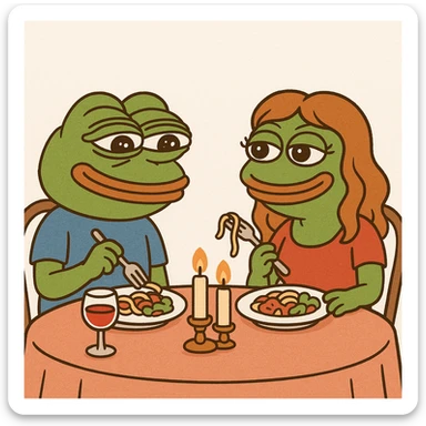 create a pepe on couple dinners, white background sticker