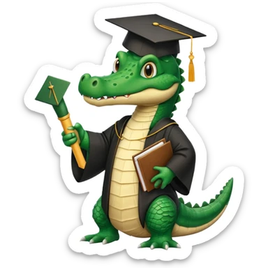 Alligator graduating holding diploma sticker