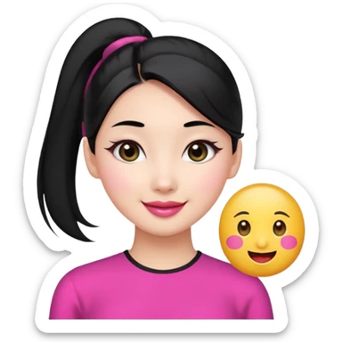 elegant young Chinese woman, black hair in ponytail, white skin, oval face, big black eyes, pink lips, emoji style sticker