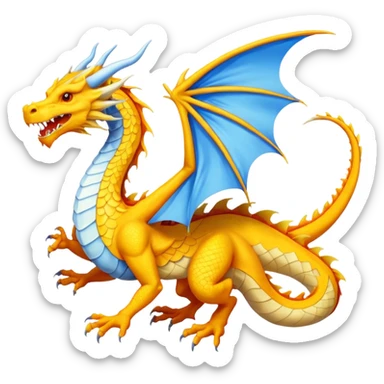 I want a flag made up of orange, Yellow, white, sky blue, and blue Make the dragon's color yellow, darken the blue underneath, and let the area above it be sky blue. sticker