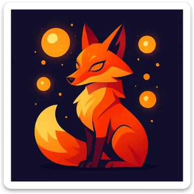a magical fox with floating orbs sticker