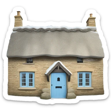 Snowy stone cotswolds cottage with sky blue door  sticker