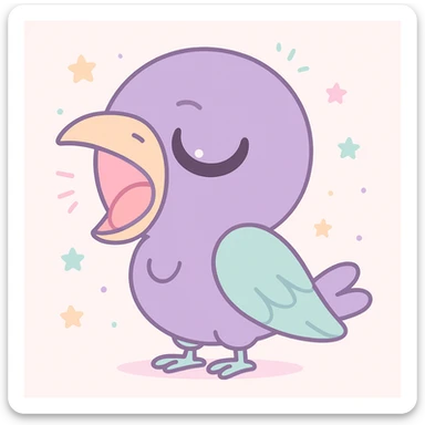 cartoon raven yawning, oversized head, soft shading, cute and sleepy sticker