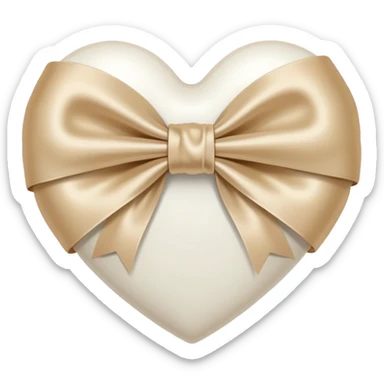 White heart with a beige bow going across sticker