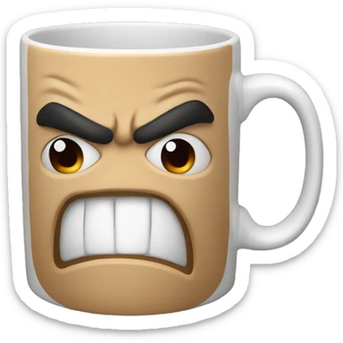 Coffee mug with angry face sticker