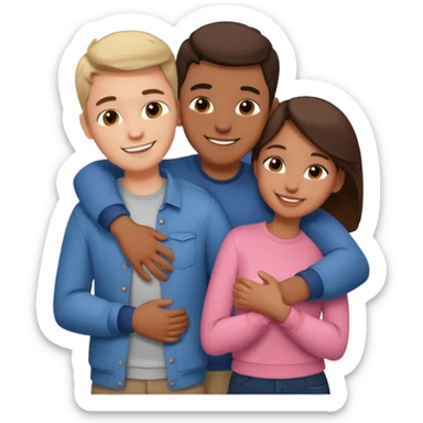 three people: two guys, one girl

they're in love, they're dressed, they hug sticker