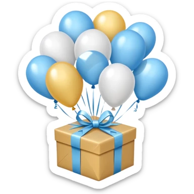 Please make light blue and white balloons too, make several and tie them to a gift, the gifts with the most balloons, make the light blue and white balloons sticker