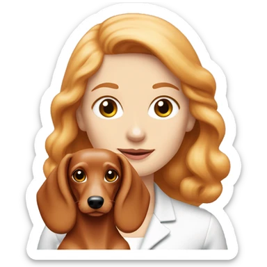 Redhead 👩🏼‍🦰 women with cream longhair dachshund in front of her sticker