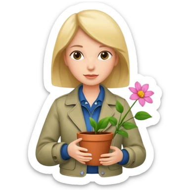 woman holding a flower pot in jacket sticker