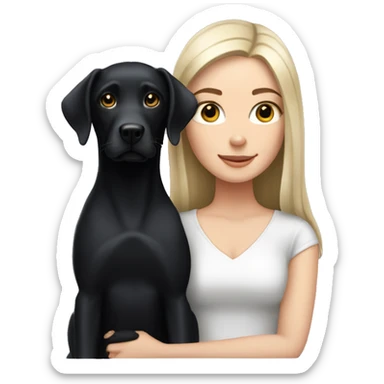 white girl with long straight black hair holds her black Labrador sticker