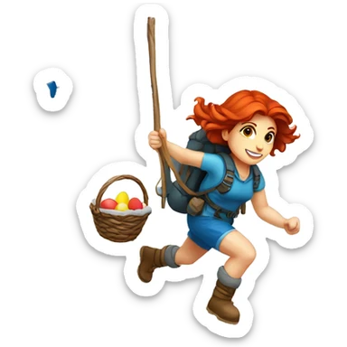 Greek Female winter mountaineer red hair white skin climbing with Greek Flag and Easter eggs basket sticker