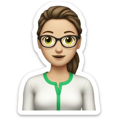 pale brunette woman with glasses and brown hair ponytail and green eyes sticker