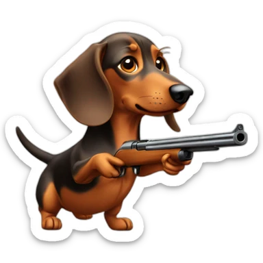 A dachshund shooting a shotgun sticker