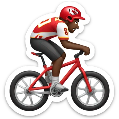 White boy in chiefs gear riding black mountain bike sticker