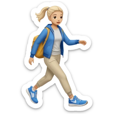 iOS emoji style - a woman in casual clothes and wearing trainers. Walking quickly. 
 sticker