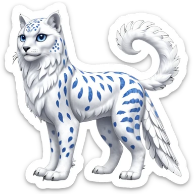 Realistic wild natural elegant pretty beautiful handsome shiny colorful furry 4-legged digitigrade snow-leopard-snowy-owl-gryphon-griffin-albino-lion-fusion-hybrid-fursona-furry-animal-creature, full body, hyper-realism, long tufted tail sticker