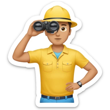 Male lifeguard – yellow shirt, binoculars in hand, scanning the sea, full body sticker