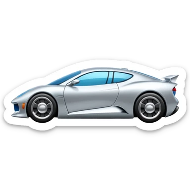 A low-profile futuristic car emoji made of polished silver chrome, wide body stance, smooth aerodynamic shape, glossy metallic surface, soft reflections, luxury swag aesthetic, minimal details, iOS emoji style, centered on clean white background, studio lighting sticker