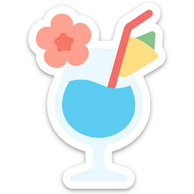 blue tropical cocktail with hibiscus and pineapple garnishes sticker