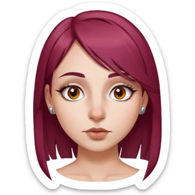 emoji of girl with maroon  hair straight nose hazel eyes medium perfect eye brows with  a nose ring silver on the right nostril  sticker
