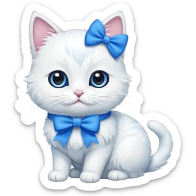white cat with a blue bow sticker