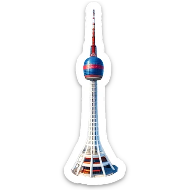 ​Cinematic Realistic N Seoul Tower, depicted in full daylight as a slender, single-column tower crowned by a cylindrical observation deck, set against a clear blue sky over Seoul’s vibrant cityscape, rendered with crisp architectural detail and bright, natural lighting that accentuates its modern elegance, sticker