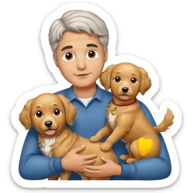 Italian man with salt and pepper hair holding a golden retriever dog sticker