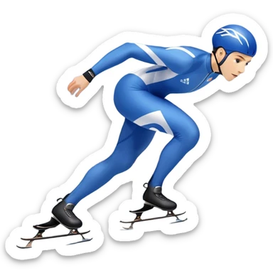 An icon showing a speed skater gliding on a professional oval ice track, captured in mid-motion with aerodynamic posture and sleek skates. The background features snowy mountains, flags, and a clear blue sky. Transparent background reflects the speed and elegance of the sport. sticker