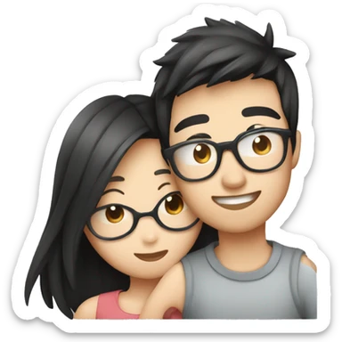Boyfriend Asian with glasses and girlfriend Asian kissing, sticker
