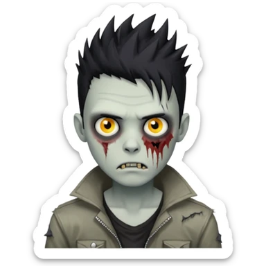 zombie boy with spikey hair black color and make him handsome zombie sticker