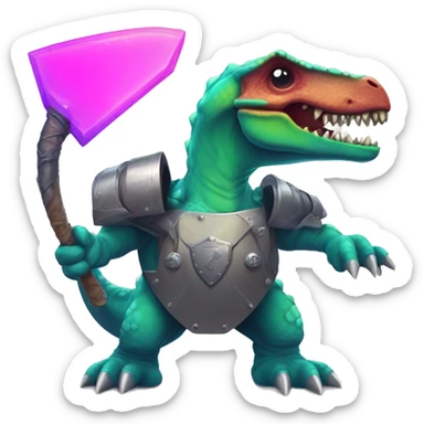 Retrowave dinosaur with a flail and shield chibi  sticker