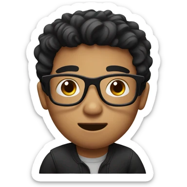 make a boy with black glasses and black hair, with a confused face  sticker