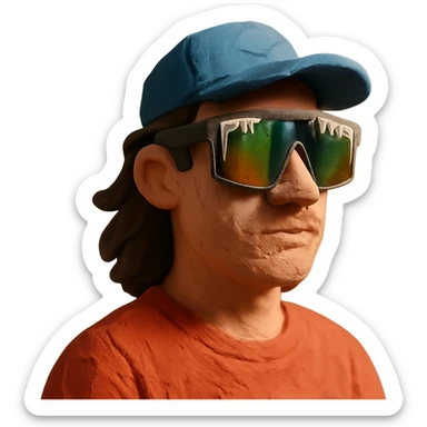 claymation style guy with mullet and baseball cap, wearing polarized Pit Viper glasses sticker