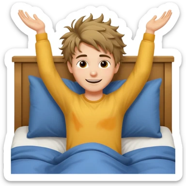 emoji- of a cute stretching boy waking up in bed sticker