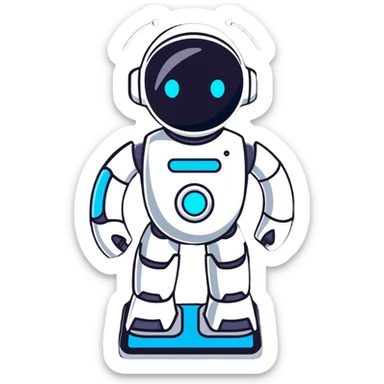 Sleek humanoid robot with chrome body and glowing blue circuitry lines sticker