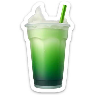 Iced matcha coconut water gradient in cup with cold moist and straw sticker