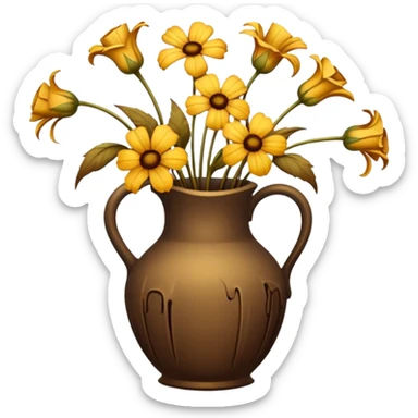 completely wilted flowers all drooping over the edges of a vase, every flower sticker