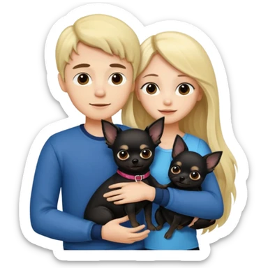  Pareja Chico pelo largo rubio.chica pelo largo negro y chihuahua negro  sticker