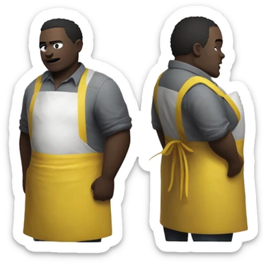 Dead by daylight cannibale beside a chest waiting with His chainsaw in His yellow Rubber apron , white skin and a Grey Shirt under the apron, without hat and He is fat sticker