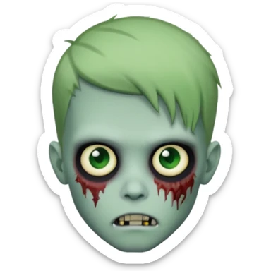 zombie boy with emo hair and white shirt, green skin sticker