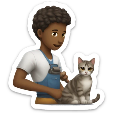 Un joven cargando a un gato sticker