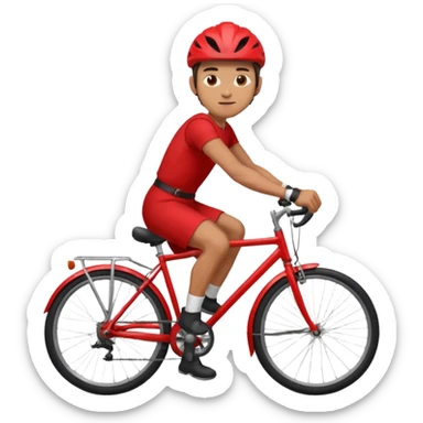male courier wearing a red dress riding a bike, clear and expressive sticker