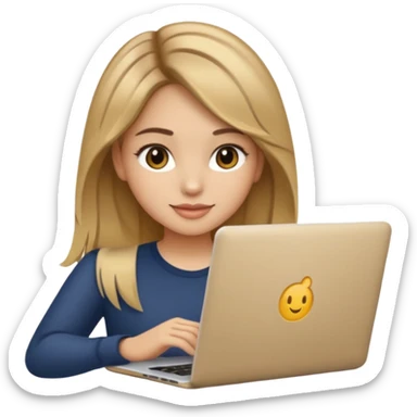 Pretty girl with medium long, light golden/brownish balayage hair, Latina, with a laptop, AI-generated emoji. sticker