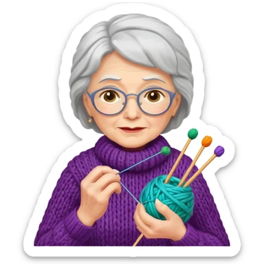 elderly woman knitting yarn sticker