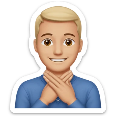 Man with hands gripped around NECK crossed like he is choking while smiling sticker